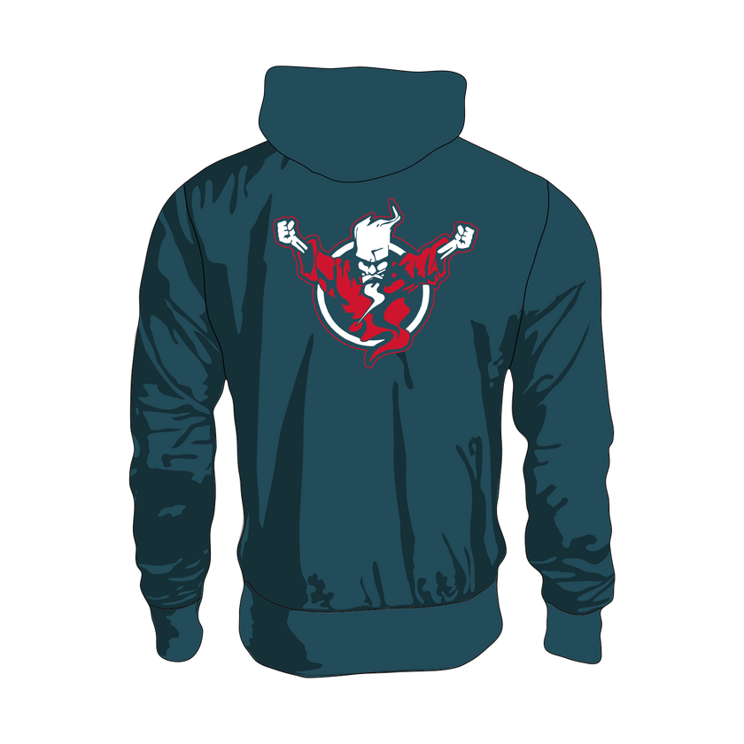Thunderdome hooded zip teal/red - gabber hardcore merchandise