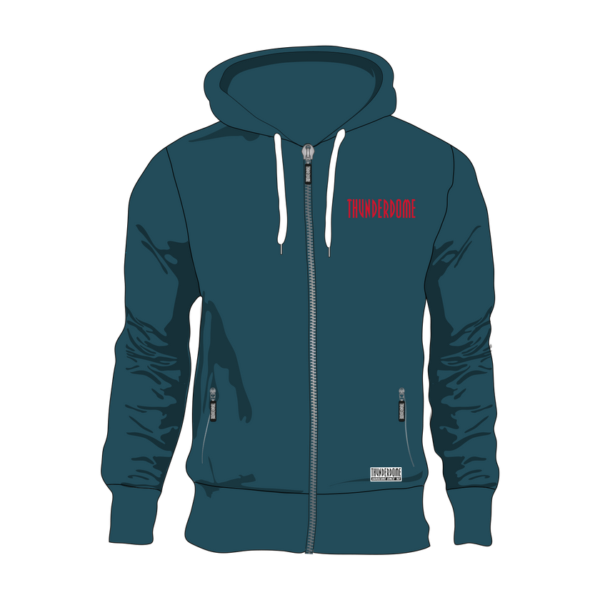 Thunderdome hooded zip teal/red - gabber hardcore merchandise